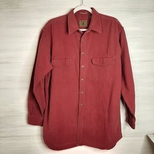 Mens button down, maroon size large/tall buttons on pockets missing